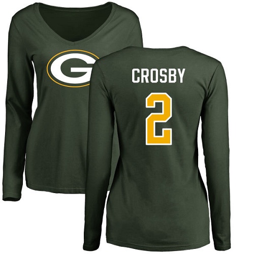 Green Bay Packers Green Women #2 Crosby Mason Name And Number Logo Nike NFL Long Sleeve T Shirt